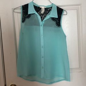 Size small agaci mint and black lace tank top